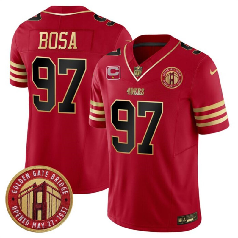 Men's San Francisco 49ers #97 Nick Bosa Red F.U.S.E. Golden Gate Bridge With 1-Star C Patch Balck Scarlet Vapor Limited Stitched Football Jersey Men's San Francisco 49ers #97 Nick Bosa Red F.U.S.E. Golden Gate Bridge With 1-Star C Patch Balck Scarlet Vapor Limited Stitched Football Jersey